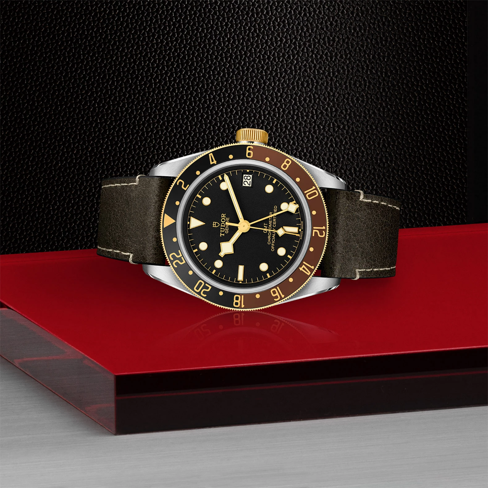 Montre TUDOR Black Bay GMT S&G boîtier en acier 41 mm, bracelet en cuir brun