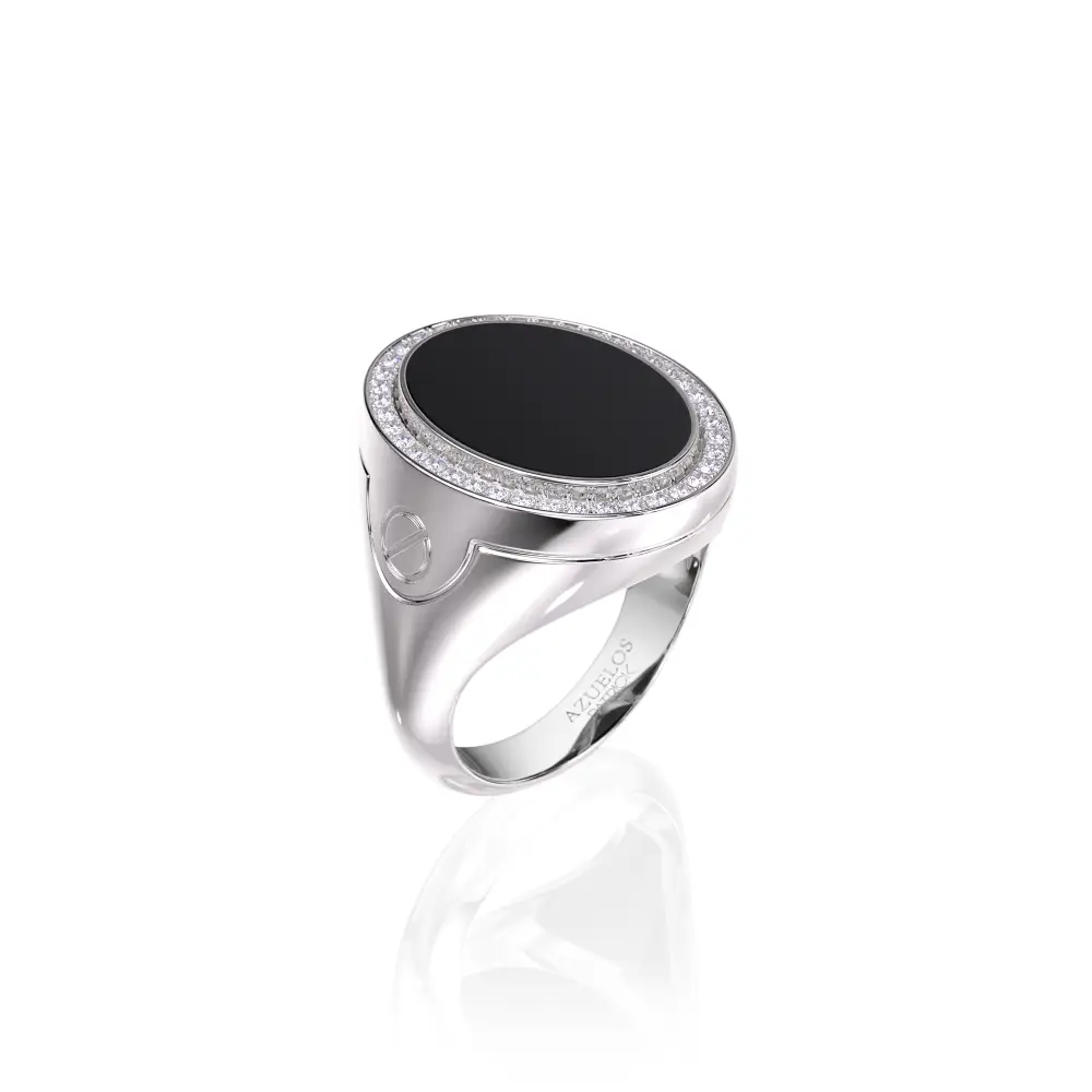 Chevalière Or Blanc et Onyx