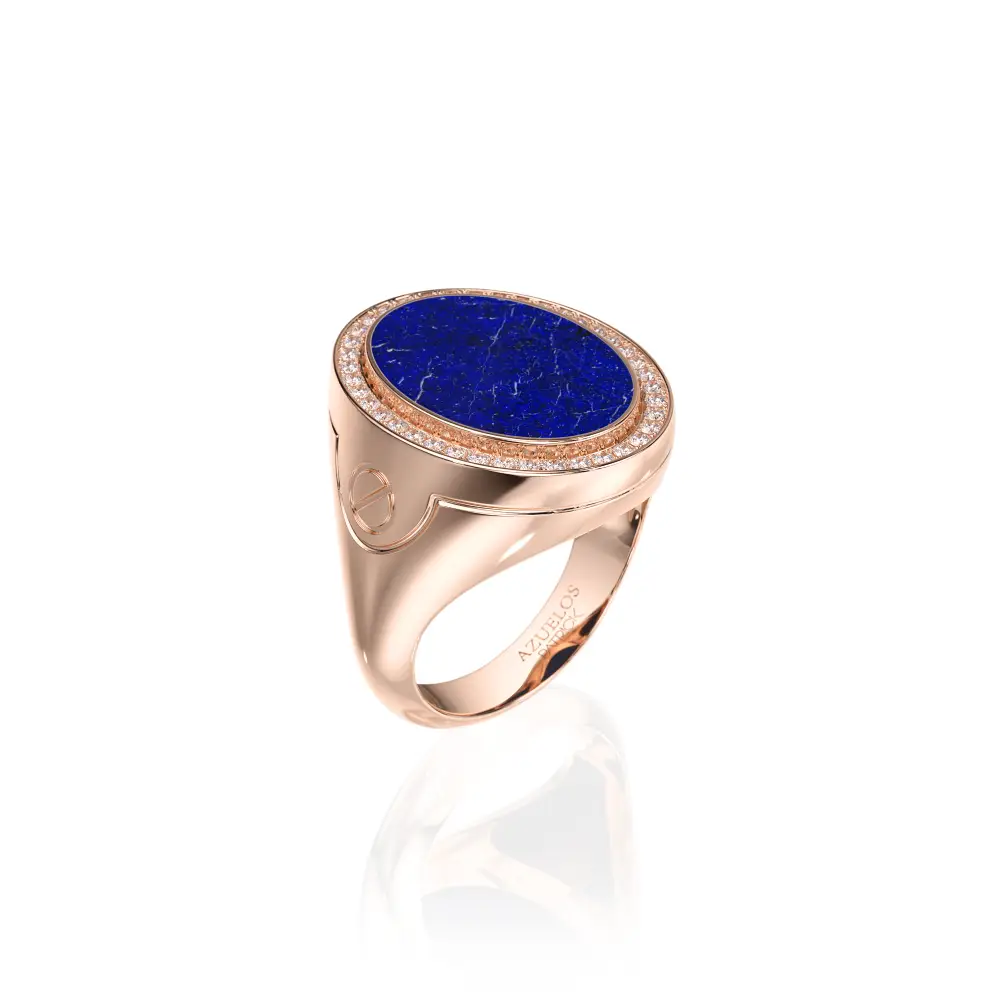 Chevalière Or Rose et Lapis Lazuli