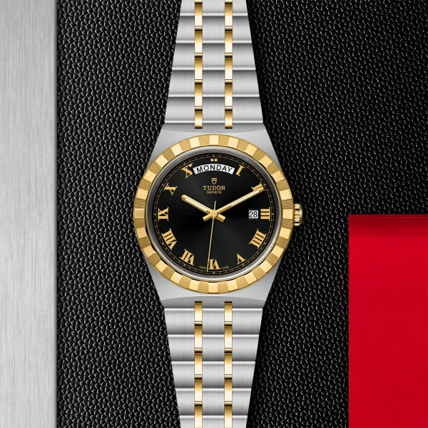 Montre TUDOR Royal boîtier en acier 41 mm, lunette en or jaune