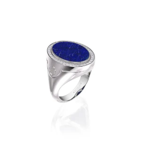Chevalière Or Blanc et Lapis Lazuli