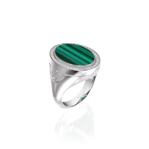 Chevalière Or Blanc et Malachite