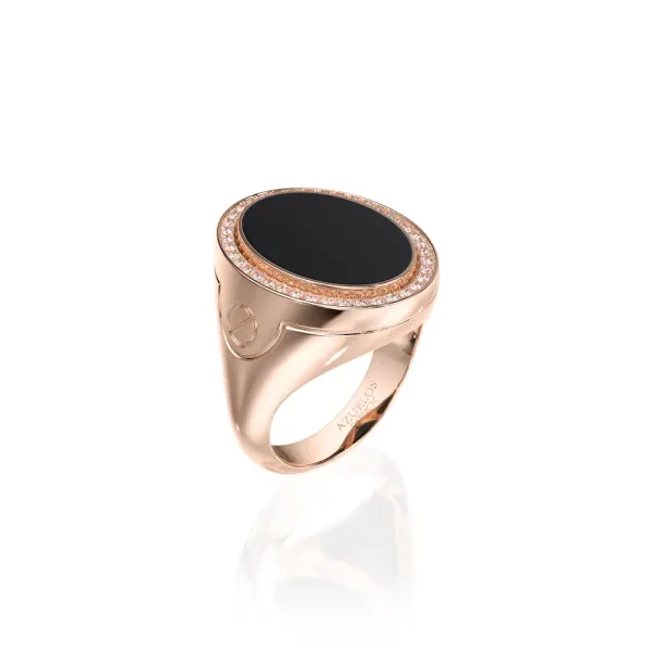 Chevalière Or Rose et Onyx