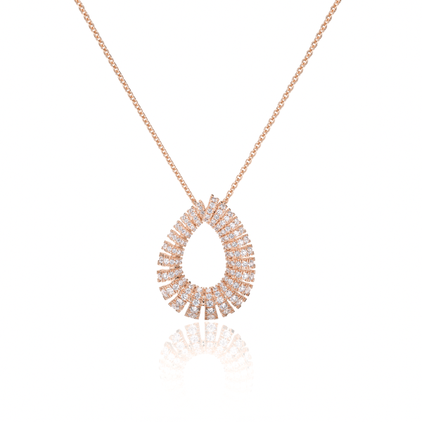 Pendentif Eventail Or Rose Serti