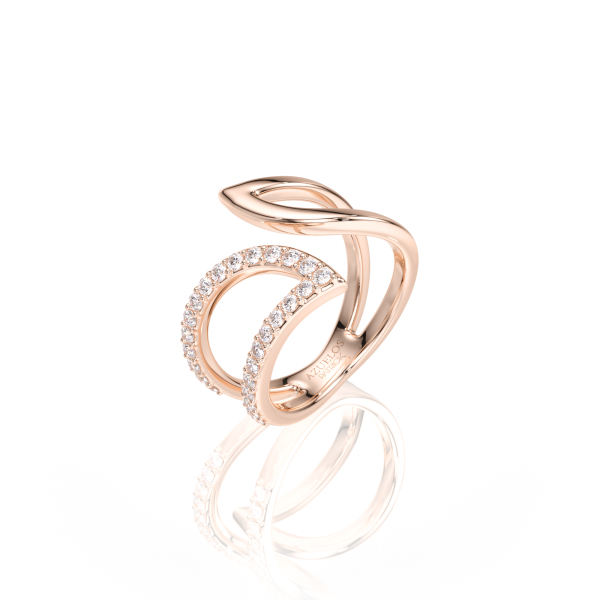 Bague Double Vague Or Rose Sertie